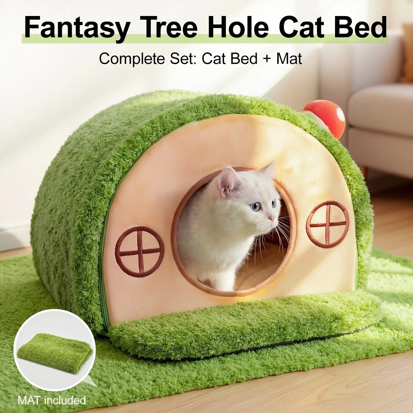 Crystal Velvet Tree Hole Cat Bed for Indoor Cats