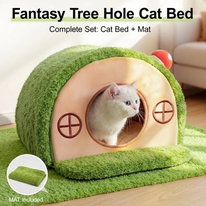 Crystal Velvet Tree Hole Cat Bed for Indoor Cats