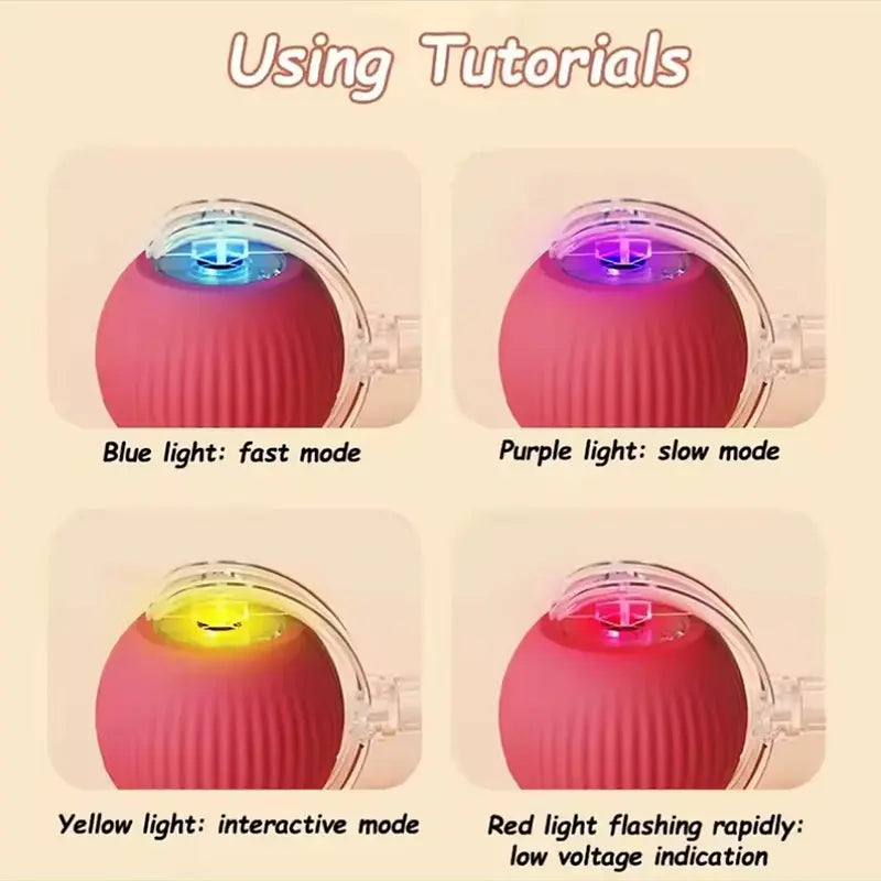 Silicone Pet Electric Automatic Rolling Ball, Smart Obstacle Avoidance Self-Entertainment Toy for Cats and Dogs, Colorful Plush Tail