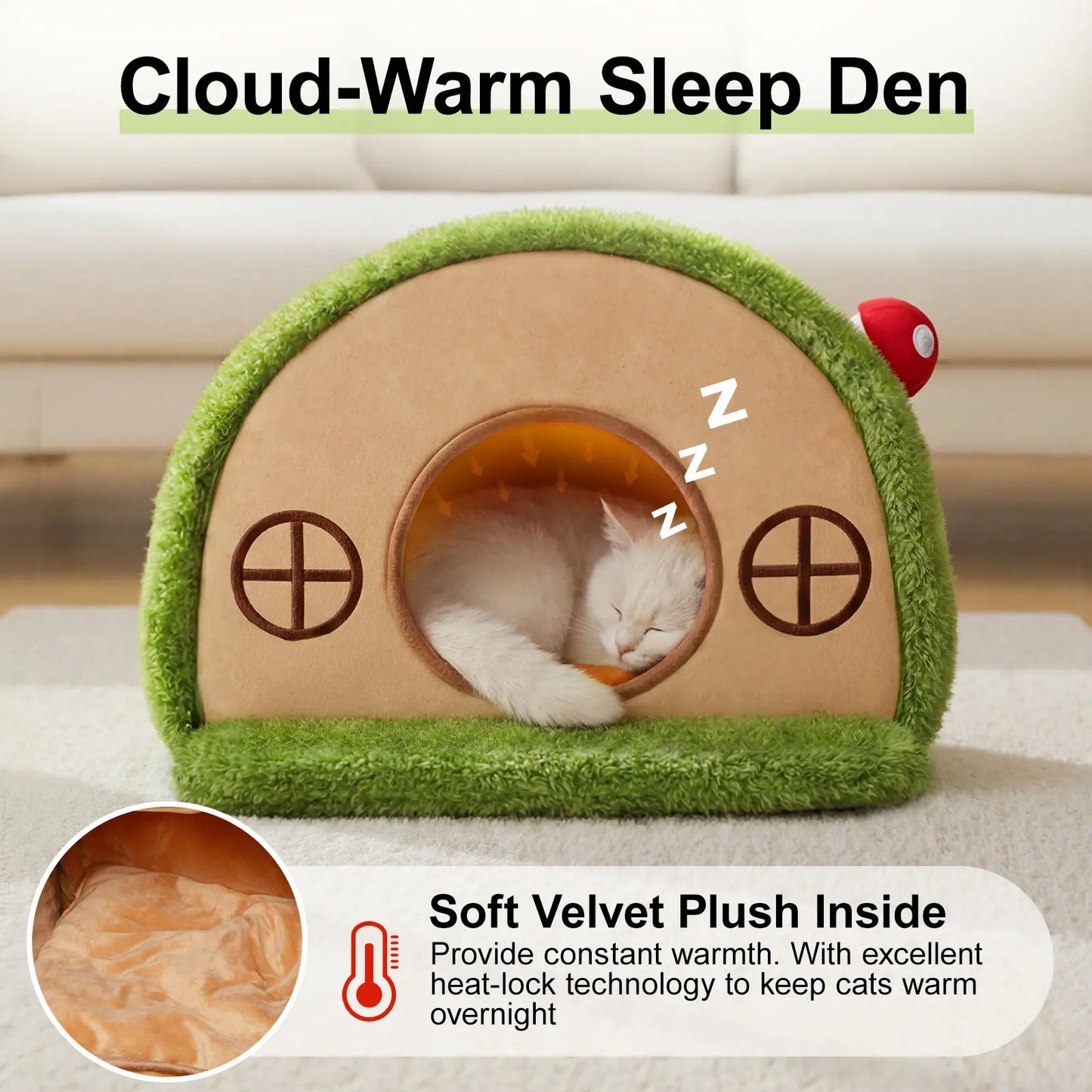 Crystal Velvet Tree Hole Cat Bed for Indoor Cats